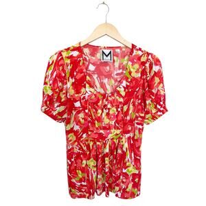 MARC BOUWER Abstract Print Top Blouse Scoop Neck Pullover Lightweight Small